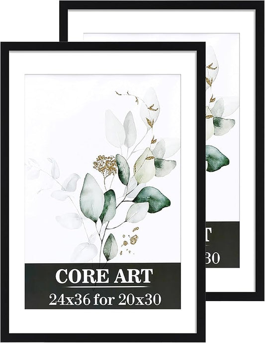 CORE ART 24x36 Poster Frame - Black Picture Frame for Wall Display, Fits 20x30 with Mat or 24 x 36 Without Mat, Horizontal & Vertical Mounting,2 Pack