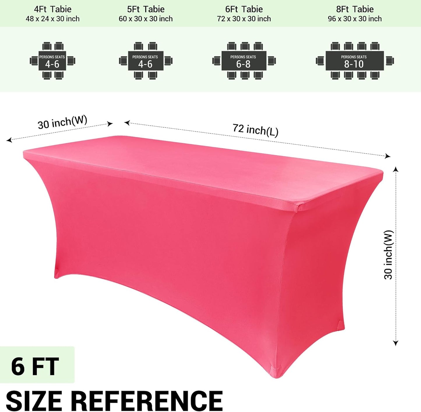Obstal 6ft Stretch Spandex Table Cover for Standard Folding Tables - Universal Rectangular Fitted Tablecloth Protector for Wedding, Banquet and Party, 72L x 30W x 30H Inches, Magenta Red, 2pc