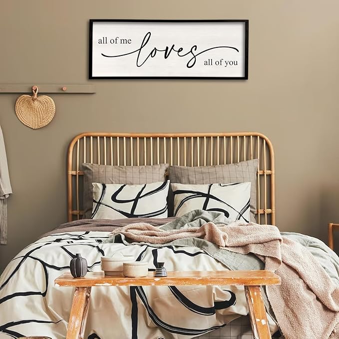 All Of Me Loves All Of You Wall Decor 40''×15'' Large Vintage Framed Wooden Plaque Modern Master Bedroom Above Over Bed sign Farmhouse Plaque Art Home Love Quotes Wall Hanging Decor (Black)