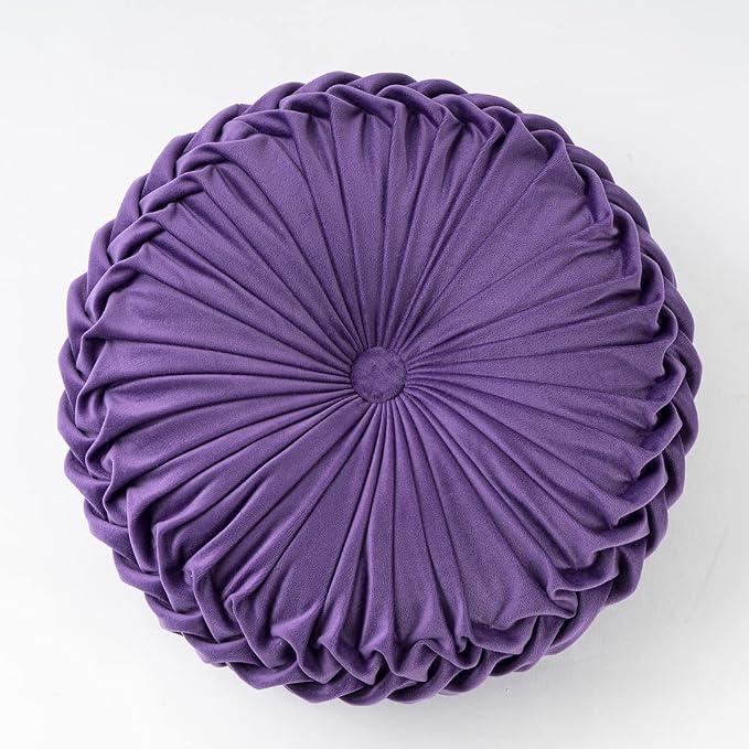 vctops Solid Velvet Seat Cushions Round Floor Pillows Thicken Chair Cushions Pleated Chair Pads Seat Pad Throw Pillows for Bedroom Living Room (Violet,Diameter 14")