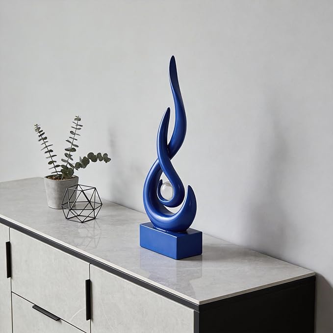 Modern Abstract Art Table Decoration,Resin Flame Statue Modern Centerpiece Ornaments for Living Room Great Gift Idea Home Decor,Collectibles (Pure Blue)