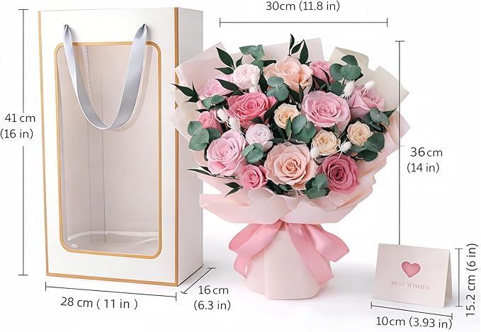 XTYFJGVA 16 Preserved Pink Roses Bouquet, Flowers for Delivery, Real Roses That Last 1-3 Years, Birthday Gifts for Women, Forever Flower Gifts for Mom, Wife, Grandma, Her on Mothers Day, Anniversary