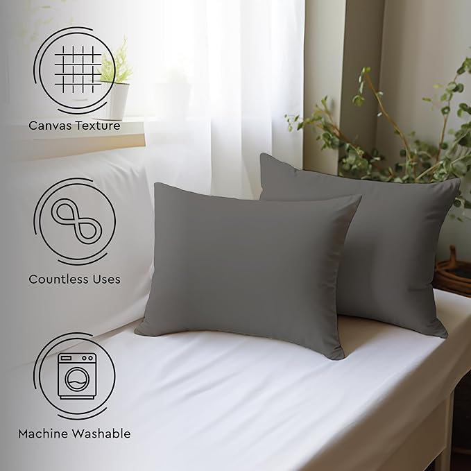 Encasa XO Throw Pillow Covers 12x20 in Set of 2 Grey | No Inserts | Cotton Pillow Covers for Living Room, Bed, Sofa, Couch | Decorative Cushion Covers with Improved Zipper
