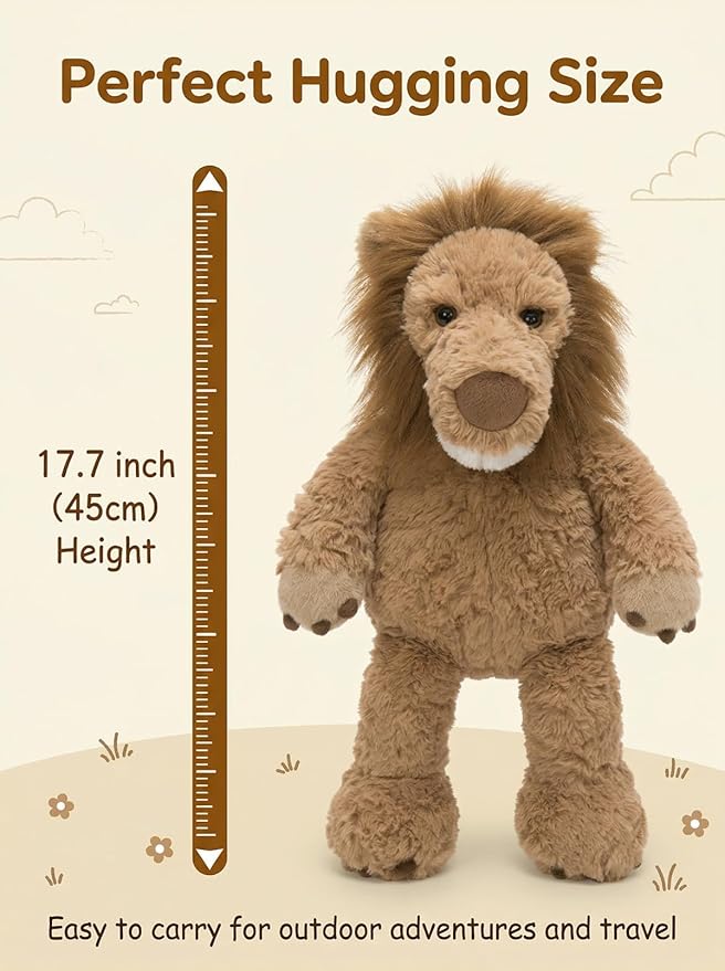 MaoGoLan Cute Lion Stuffed Animal 17.7 inch - Cozy Lion Plush with Fluffy Mane- Large Snuggly Zoo Safari Stuffed Animal Toys Gift for Kids,Boys,Girls,Lion Lover