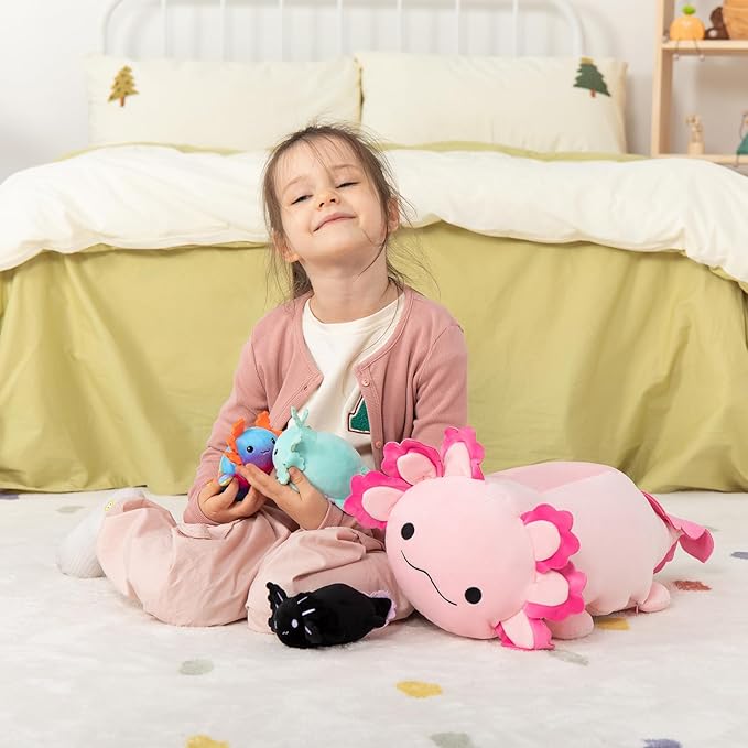 MaoGoLan Giant Axolotl Plush with 3 Babies Inside-23.5" Large Ultra Soft Stuffed Animals Throw Pillow-Squishy Plush Collection Gift for Axolotl Lover,Kids,Teens