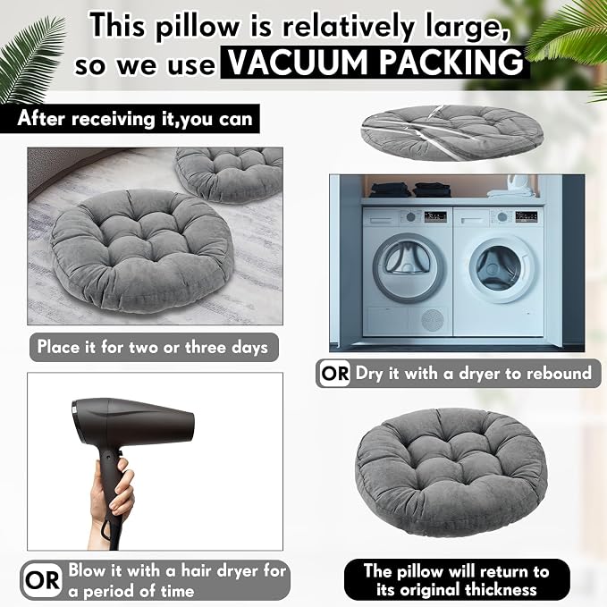 Jerify 6 Pcs Floor Pillow Cushions Large Round Square Large Meditation Floor Pillow for Classroom Adult Meditation Picnic Party Seating Learning Daycare School (Round,Dark Grey)