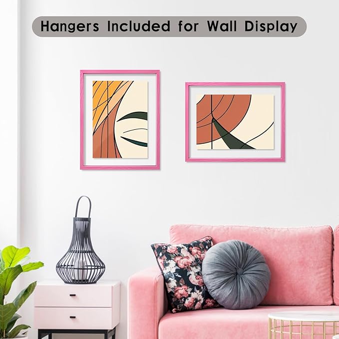 MUYE 10x10 Floating Frame Set of 2,Double Real Glass Square Photo Frame,Display Any Size Photo up to 10x10,Wall Mount or Tabletop Standing,Pink