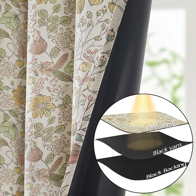 Vangao Yellow Nursery Curtains for Girls Room Floral Blackout Curtains 84 Inch Length Farmhouse Drapes for Bedroom Room Darkening Flower Patterned Window Treatment for Kids Set of 2