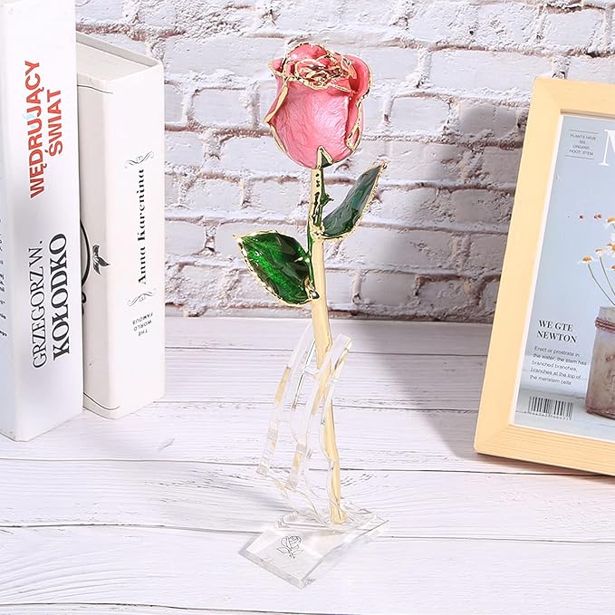 Gold Dipped Rose, 24k Golden Plated Real Rose Forever Preserved Rose Flower Gift for Wife Mother Girlfriend Her