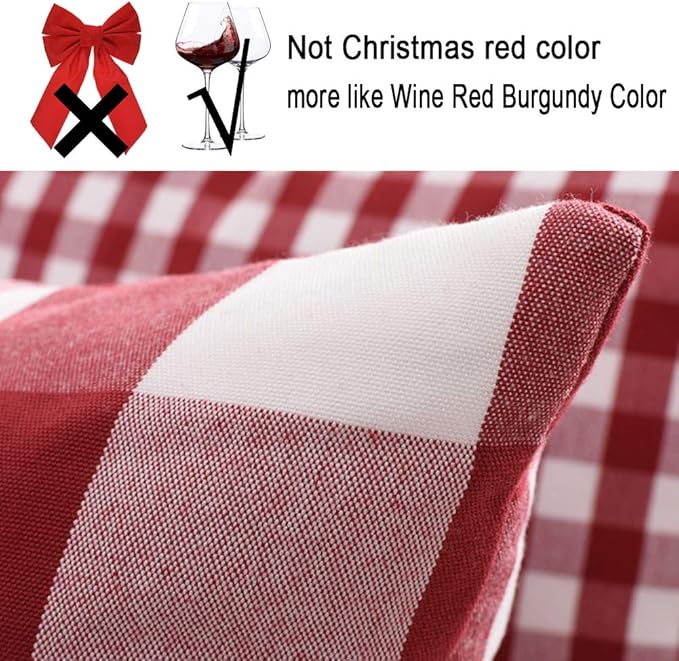 CARRIE HOME Red Buffalo Check Pillow Covers 18 x 18 Set of 2 Red Plaid Check Outdoor Pillow Covers 18x18 Burgundy Throw Pillows for Christmas Decor