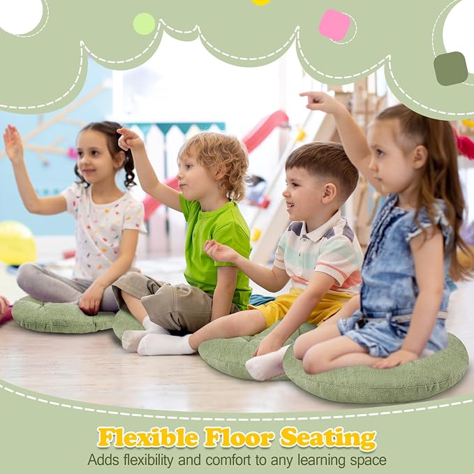 Fumete 8 Pcs 16 Inch Floor Cushions Pillow for Kids Bulk Classroom Round Flexible Seating Floor Cushions for Students Home Daycare School Reading Corner Yoga Meditation Picnic (Green)