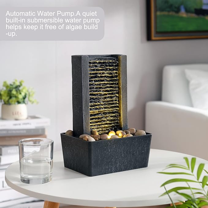 House Decorative Indoor Fountain Meditation Gurgling Water Fountain,Women Gift for Mom, Home/Office Decor with Led Light/Cobbles(180041A)
