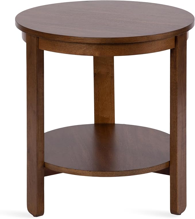 Kate and Laurel Foxford Tiered Round Side Table; 22 x 22 x 24; Walnut Brown; Transitional Two-Tier Circle Nightstand Table with Storage and Resilient Wood Construction for Bedroom Decor