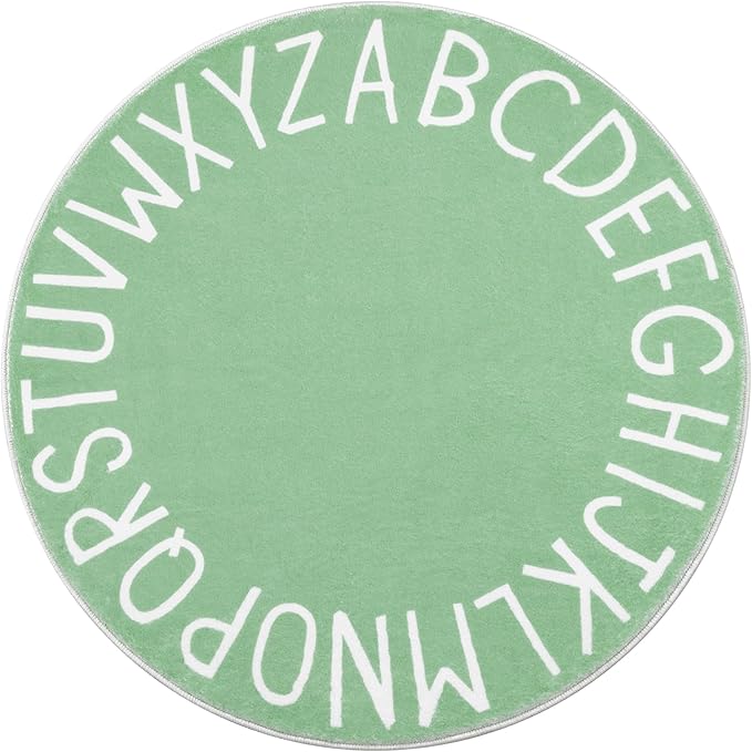 Topotdor Round Kids Play Rug Alphabet Nursery Area Rug Extra Large Soft Crawling Play Mat for Children Toddlers Bedroom (47 inch, Sage Green)