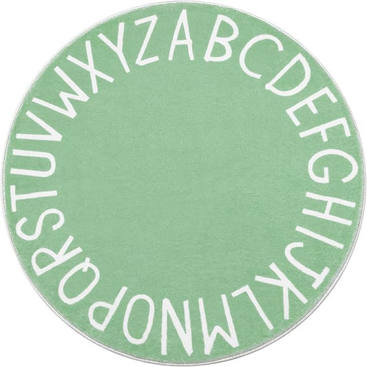 Topotdor Round Kids Play Rug Alphabet Nursery Area Rug Extra Large Soft Crawling Play Mat for Children Toddlers Bedroom (47 inch, Sage Green)