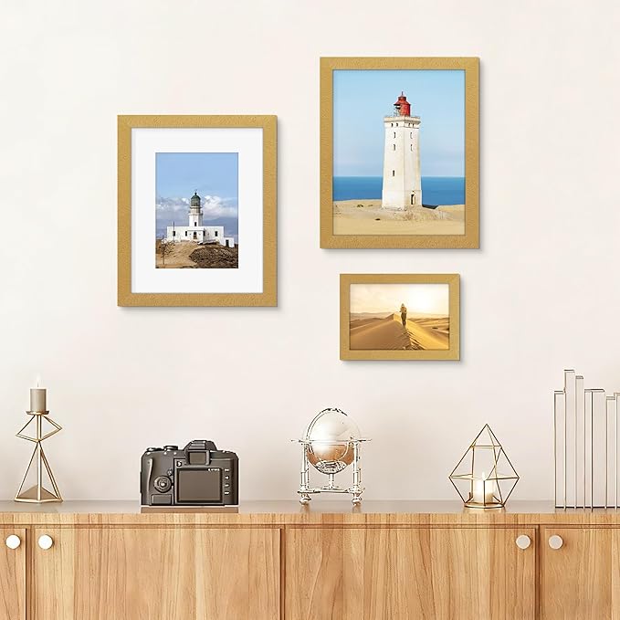 Picrit 8x10 Picture Frame Set of 12, Display 5x7 with Mat or 8x10 without Mat, Photo Frames for Wall Mounting or Table Top Display, Gold