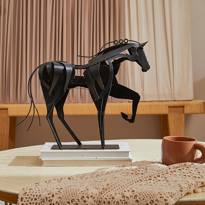 SunBlogs Art Metal Horse Statue Décor, Handmade & Hand-Painted Modern Western Horse Decoration, Rustic Iron Sculpture Gifts for Home Office for Horse Lovers