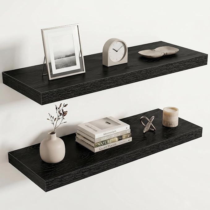 Acovy 10" Extra Deep Floating Shelves for Wall, 30" Long Wood Wall Shelves Set of 2 for Bathroom Bedroom Kitchen Living Room Laundry Room, Modern Floating Shelf for Home Decor