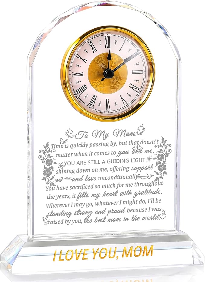 Ornalrist Gifts for Mom Crystal Clock Form Son Daughter on Mother's Day, Birthday - to My Mom Crystal Clock for Mother Desk Home Decor (8.8in, Gift Boxed)