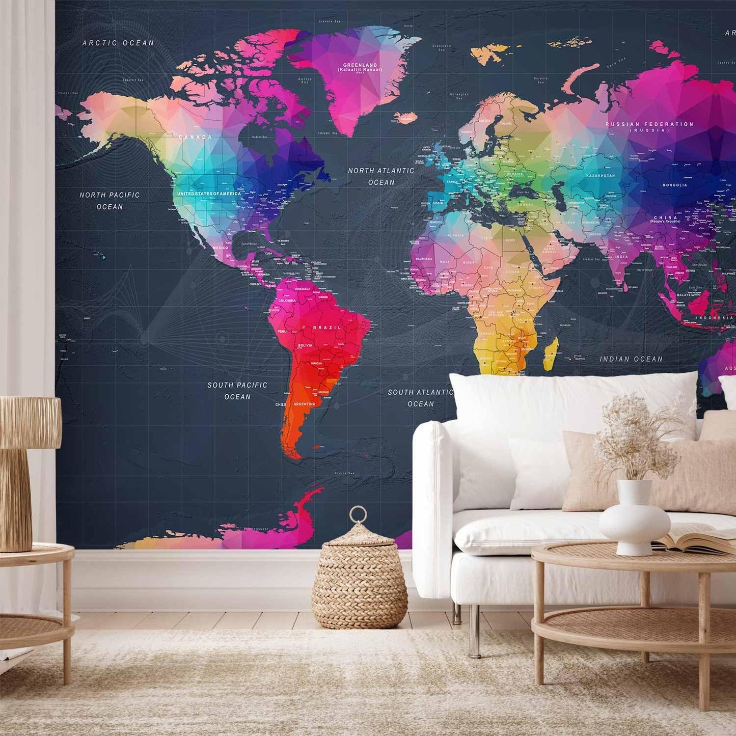 artgeist Wall Mural World Map 138"x101" - XXL Non-Woven Wallpaper Fleece Wall Decor Photo Print Picture Image Design Home Map of The World k-A-0126-a-a