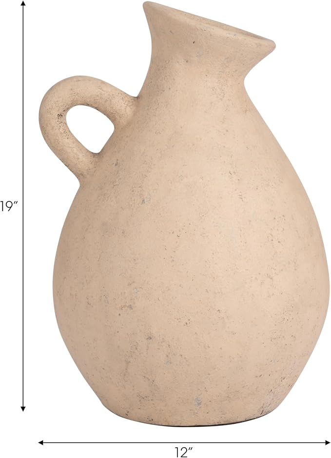 Terracotta Jug with Handle Vase for Living Room Decor - Decorative Home Accents for Bedroom, Office, and Table Centerpiece - Modern Flower Vase for Kitchen Counter and House Styling - 17", Ivory & Tan
