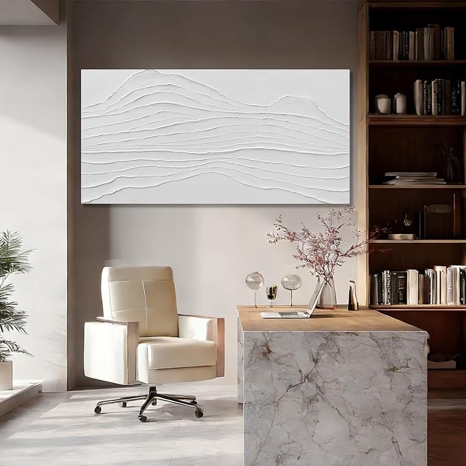 GAIDUOMAI White Canvas Wall Art Abstract Textured Painting Line Pictures Wall Decor Hand Painted Modern Wall Art for Living Room Dining Room Kitechen 24x48 Inch