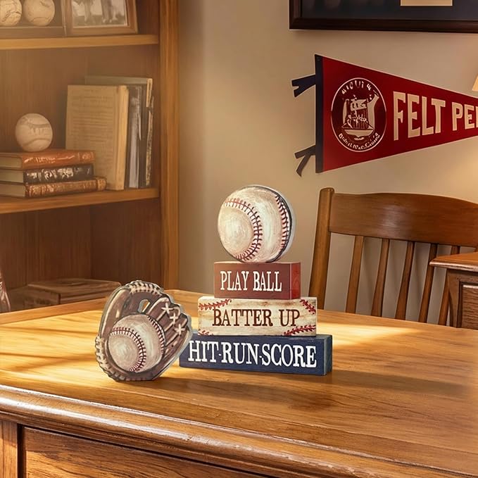 Smile Wooden Indoor Decor Baseball Block Sign - "Take Me Out to the Ball Game" Stacked Decor for Home & Sports Fans