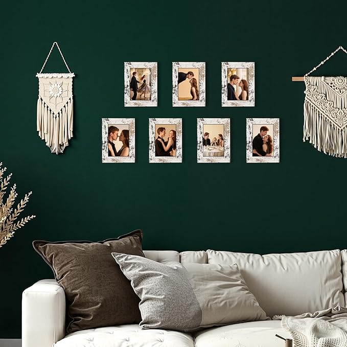 PETAFLOP 4x6 Picture Frame Set of 7, Distressd Rustic Frames Display 4 by 6 Inch Photo for Wall or Tabletop
