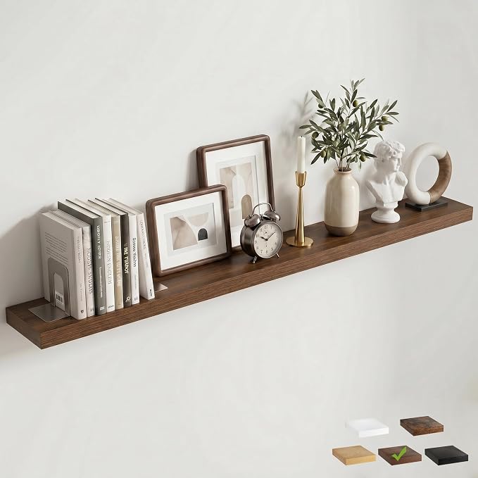 72 Inch Floating Shelves for Wall, 8"D Wood Storage Shelves, Walnut Finish | Engineered Wood, Invisible Bracket, Large Storage, Easy Install, Hold Up to 99lbs, Living Room, Bathroom, Bedroom, Kitchen