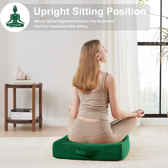 JKMAX 2 Pcs High Density Foam Floor Pillow - Upgraded Large Pillows Seating for Adults - Outdoor Floor Cushion with Soft Tufted Cover - Yoga Pillows for Sitting On Floor - 22 Inch Green