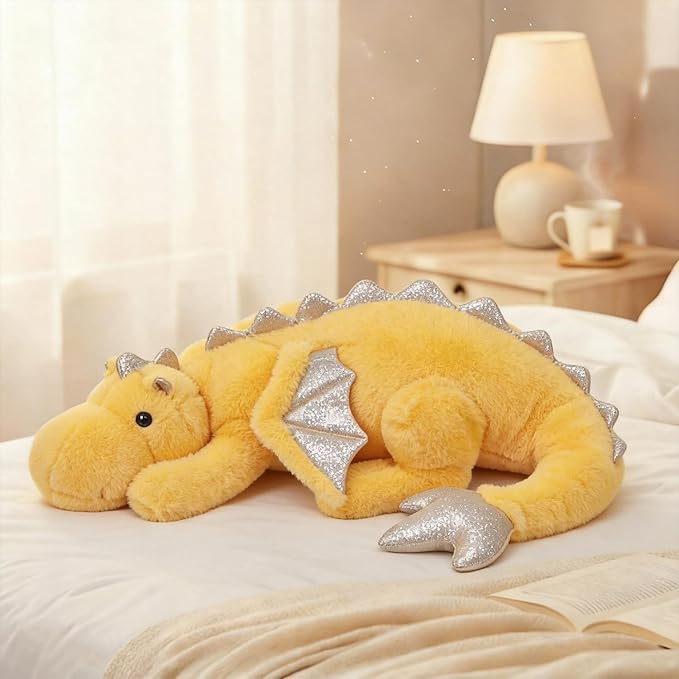 ARELUX Large 37in Cute Dragon Stuffed Animals Plush Toy Soft Yellow Pterosaur Plushie Giant Fuzzy Dinosaur Pillow Plushies with Wings Cuddly for Friends Family