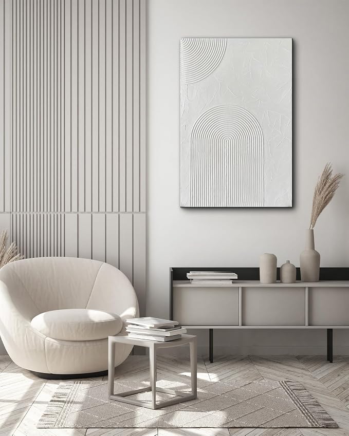 Creespi Hand Painted White Textured Wall Art 24x36 inch,Modern Abstract Oil Painting On Canvas,Minimalist Art Paintings for Wall Decorations