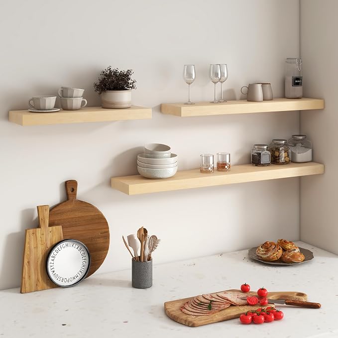 Floating Shelves for Wall, USA-Sourced Maple Wood 32 Inch Wall Shelves Set of 2, Natural Wooden Mounted Picture Ledge Shelf, Nursery Book Storage Shelf Kids Bookshelf Display, Shelf for Bathroom