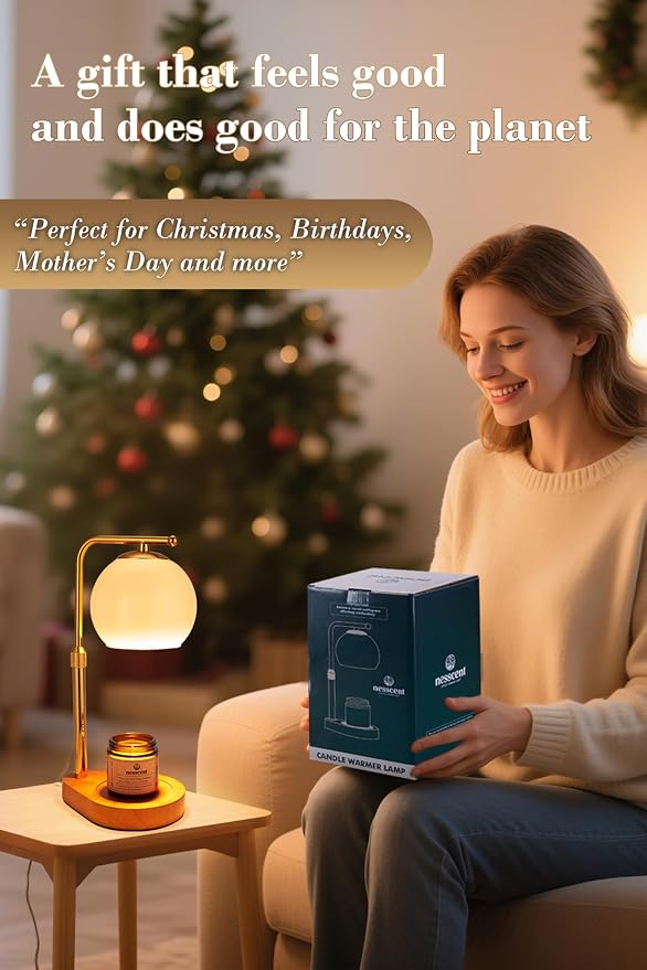 Ivory Glass Candle Warmer Lamp Adjustable Height with Timer 2 4 8H | Warm Gold Hardware | Dark Walnut Base | Dimmer Wax Melt Warmer Includes Candle and Bulbs