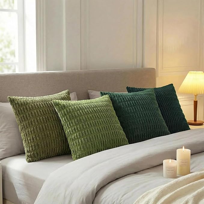 Fancy Homi 4 Packs Decorative Throw Pillow Covers for Living Room Couch Bed, Modern Farmhouse Boho Home Décor Accent Cushion Case, 16" x 16" (Pack of 4), Green Series