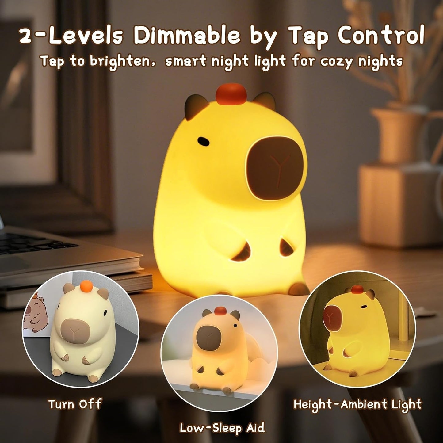 Capybara Night Light,Cute Tangerine LED Squishy Novelty Animal Night Lamp,Dimmable Soft Silicone Nursery Nightlight for Kids, Rechargeable Bedroom Touch Lamp, Dorm Decor, Baby Boys Girls Gift