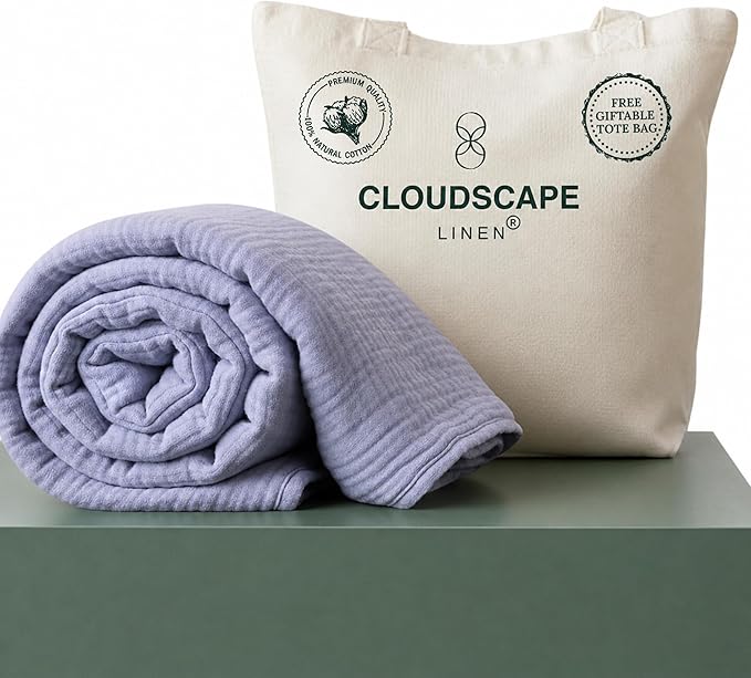 CLOUDSCAPE 4 Layer Muslin Blanket for Adults - 100% Cotton Throw Blanket, 50"x70" Oversized Gauze Throw for Sofa, Couch -Soft Lightweight Breathable Muslin Cotton Comforter for Summer - Lavender Blue