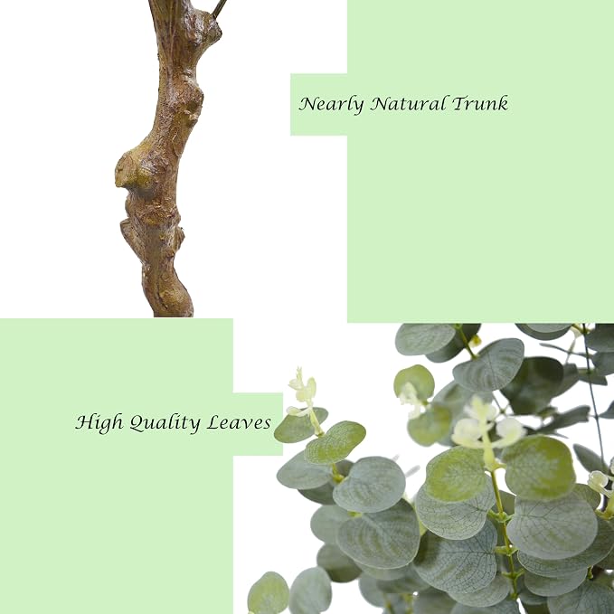 Artificial Eucalyptus Tree 6ft, Faux Plant with Basket, Fake Eucalyptus Trees with White Silver Dollar Leaves, Faux Potted Plants for Home Office Decor Indoor Outdoor