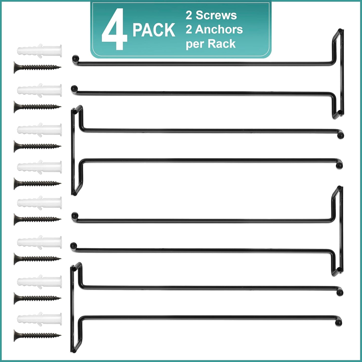 Sorbus Wine Glass Holder - 12 Inch Wall Mounted Wine Glass Rack for Under Cabinet Organization and Storage - Kitchen Shelves for Home Bar Holds Up to 4 Stemware Wine Glasses Each, 16 Total (4 Pack)