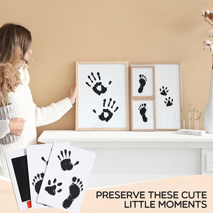 Jetec 8 Set Inkless Baby Footprint and Handprint Kit, Clean Touch Ink Pad for Baby Hand and Footprints, Dog Paw Print Kit with Ink Pads and Imprint Cards for Newborns Babies Pets Gifts (Black)