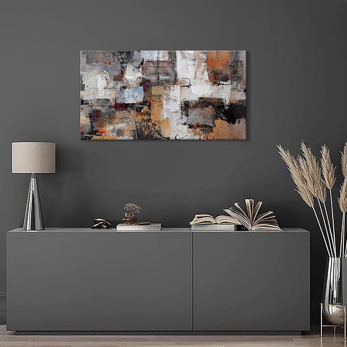 Pogusmavi Abstract Canvas Wall Art, Modern Minimalist Painting, Brown Room Decor, Framed Wall Art for Living Room, Bedroom, Office, 20x40IN