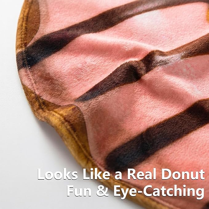 Vessia Pink and Brown Donuts Printed Throw Blanket, Realistic Funny Food Blanket for Adults and Kids, 300GSM Soft Throw for Couch, Sofa, Bed, Nice Home Decor for All Seasons, 60 inches