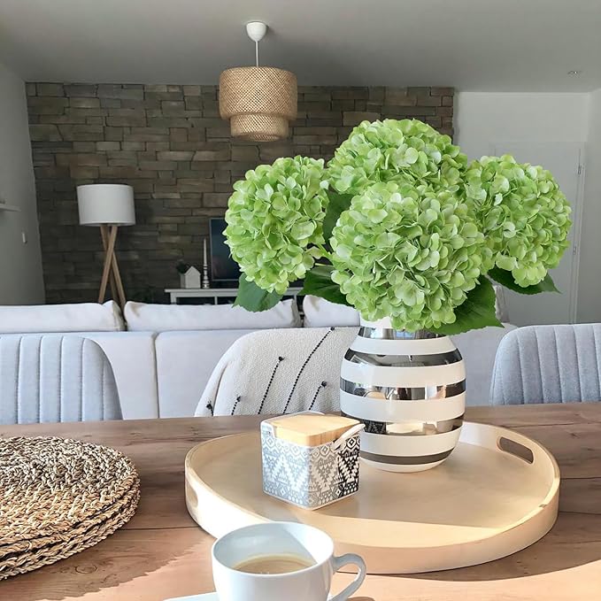 JINWOE Green Hydrangea Artificial Flowers, 4Pcs 22" Large Lifelike Faux Silk Flowers, Full Artificial Hydrangeas for Bouquet Table Centerpieces Indoor Spring Outdoor Home