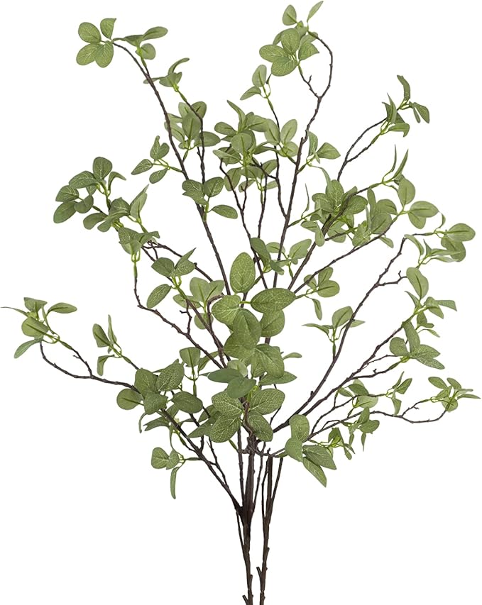 2 pcs Artificial Greenery Stems, 41.3’’ Tall Fake Plants Branches Faux Greenery Ficus Twig Leaf for Home Garden Shop Office Desk Decoration