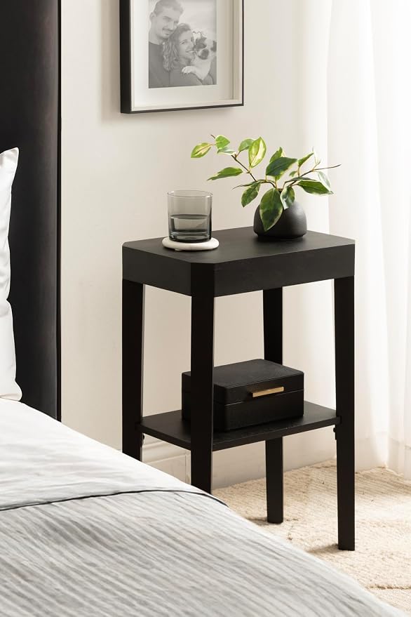 Kate and Laurel Talcott Modern Rectangle Wood Side Table, 16 x 10 x 25, Black, Transitional Decorative Two-Tier End Table for Use as a Bedroom Nightstand or Living Room Accent