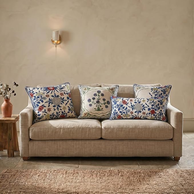 patdrea Designer Vintage Linen Throw Pillow Cover,18"x18",Set of 2-Ivar B | Decorative Pillow Case,Floral Pattern,White Pillow Cover for Couch Living Room Bedroom Sofa Outdoor