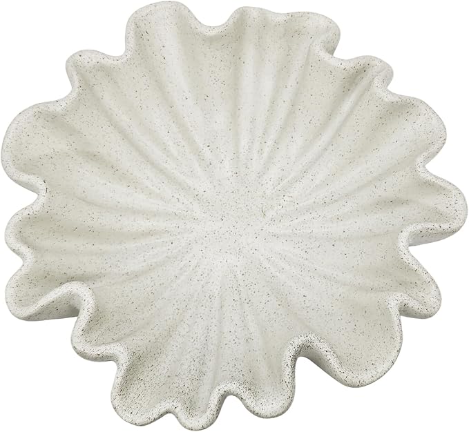 Decorative Bowl for Home Decor - Large Handmade Centerpiece Pedestal Bowl - 10" Key and Purse Wavy Shell Bowls - Scalloped Ruffle Coastal Coffee Table Bowls