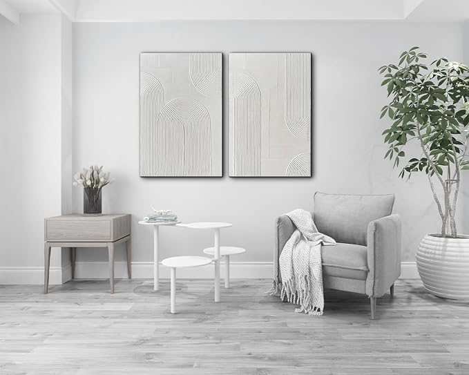 Creespi White Abstract Wall Art - Hand Painted Thick Textured Art Painting 24x36 inch,Modern Minimalis Oil Painting On Canvas for Home Décor