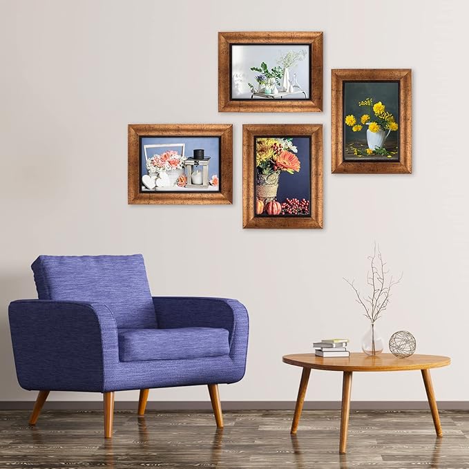 XUANLUO 5x7 Picture Frames Set of 4 Rustic Retro Photo Frame with HD Plastic Cover for Wall Mount and Tabletop Display Family Friends Wedding Gift