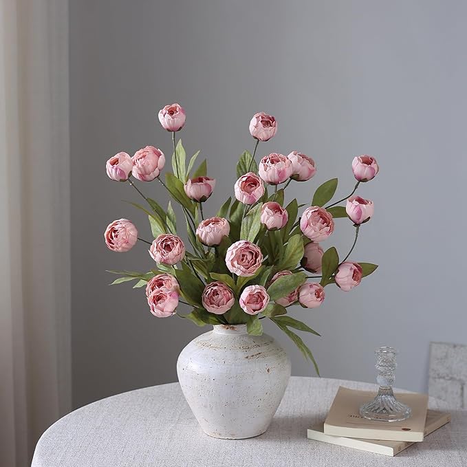 VIERENA 12 Pcs Faux Silk Peony Artificial Flowers for Vase -27", Bulk Fake Peonies Branches with Stems for DIY Bouquet Centerpieces Wedding Fillers Arrangements Shower Decorations (Blush Pink)